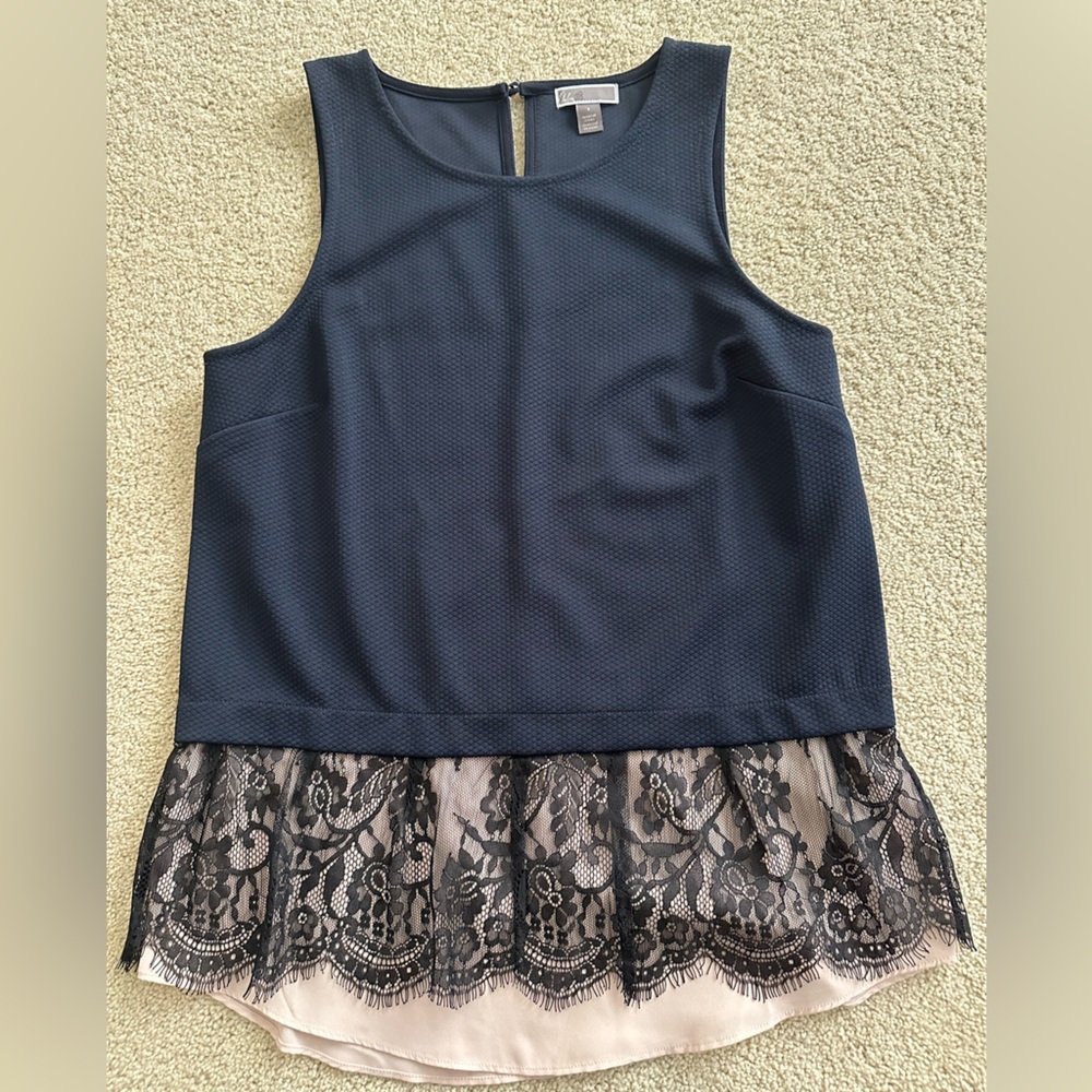 Navy blues with light pink underlay - Chealsea28 tank top. Size Small